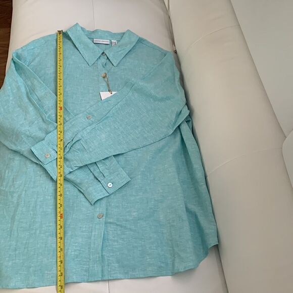 NWT Susan Graver Linen Blend Roll Up Tab Sleeve Women’s Shirt Size 1Xp - Picture 7 of 9